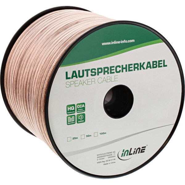 InLine® Lautsprecherkabel, 2x 2,5mm², CCA, transparent, 50m