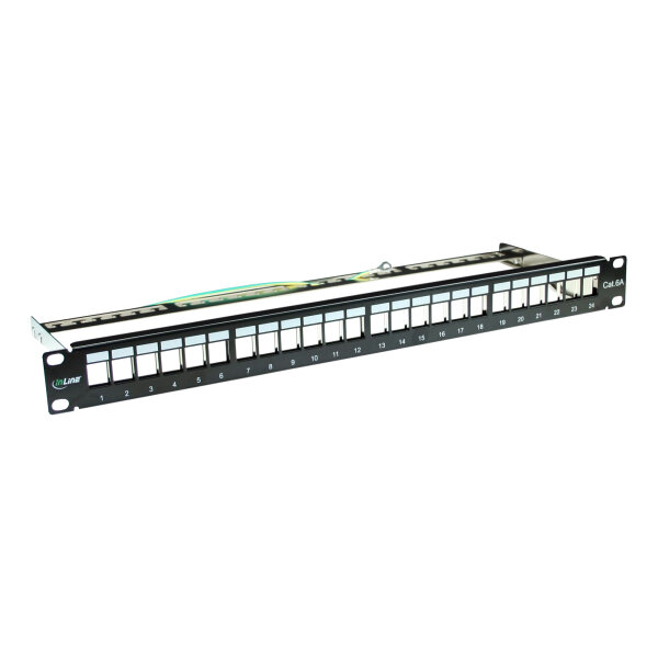 InLine® Patchfeld 24-fach, Keystone Snap-In Leerblech Patchpanel, 48,26cm (19"), 1HE, schwarz