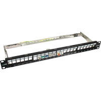 InLine® Patchfeld 24-fach, Keystone Snap-In Leerblech Patchpanel, 48,26cm (19"), 1HE, schwarz