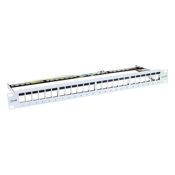 InLine® Patchfeld 24-fach, Keystone Snap-In Leerblech Patchpanel, 48,26cm (19"), 1HE, lichtgrau RAL7035