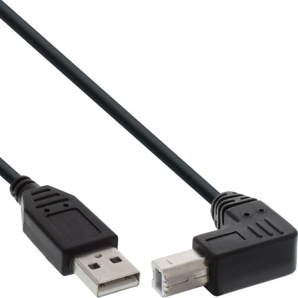 InLine® USB 2.0 Kabel, A an B unten abgewinkelt, schwarz, 2m