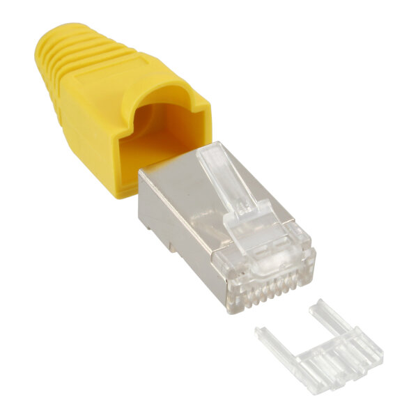 InLine® Crimpstecker RJ45 geschirmt, mit Knickschutz und Einfädelhilfe, 10er Pack, gelb