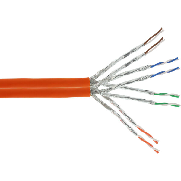 InLine® Duplex Verlegekabel Cat.7a, S/FTP (PiMF), 2x 4x2x0,58 AWG23, 1200MHz, halogenfrei, orange, 500m