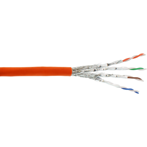 InLine® Verlegekabel Cat.7a, S/FTP (PiMF) 4x2x0,58 AWG23, 1200MHz, halogenfrei, orange, 50m