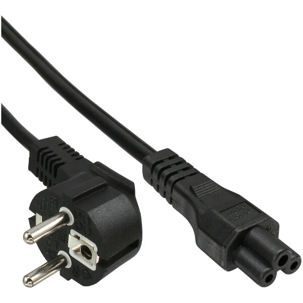 InLine® Netzkabel für Notebook, Schutzkontaktstecker gewinkelt auf 3pol Kupplung, schwarz, 2m