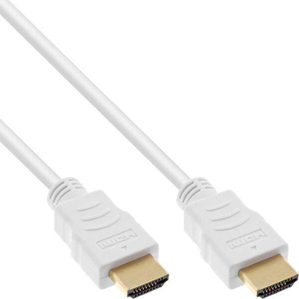 InLine® HDMI Kabel, HDMI-High Speed mit Ethernet, Premium, Stecker / Stecker, weiß / gold, 0,5m