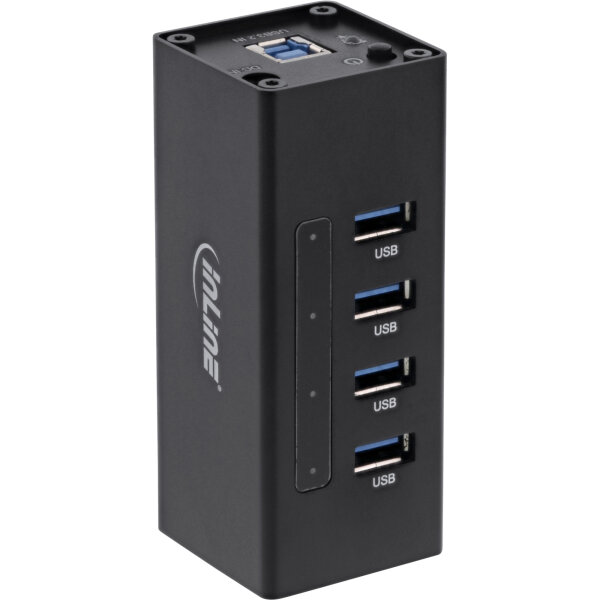 InLine® USB 3.2 Gen.1 Hub Aluminium Hub, 4 Port, schwarz, mit 2,5A Netzteil