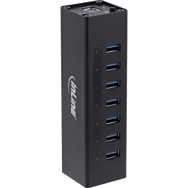 InLine® USB 3.2 Gen.1 Hub, 7 Port, Aluminiumgehäuse, schwarz, mit 2,5A Netzteil