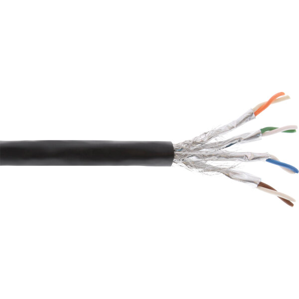 InLine® Außen-Verlegekabel Cat.7a, S/FTP (PiMF) 4x2x0,58 AWG23 Kupfer, 1200MHz, PE-Mantel schwarz, 50m