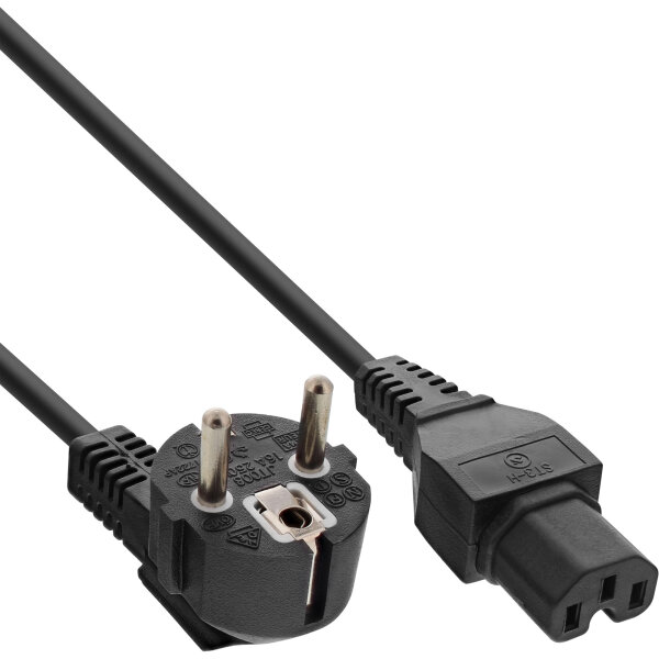 InLine® Netzkabel, Schutzkontakt gewinkelt auf Warmgerätestecker C15 gerade, schwarz, 5m