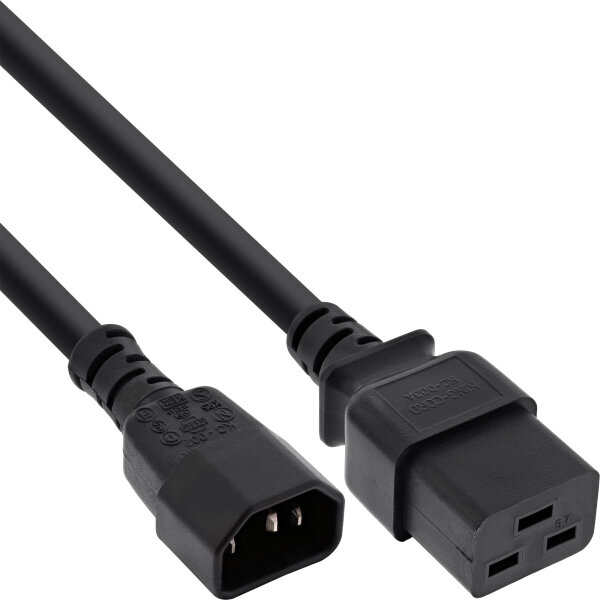 InLine® Netz Adapterkabel, IEC-60320 C14 auf C19, 3x1,5mm², max. 10A, schwarz, 2m