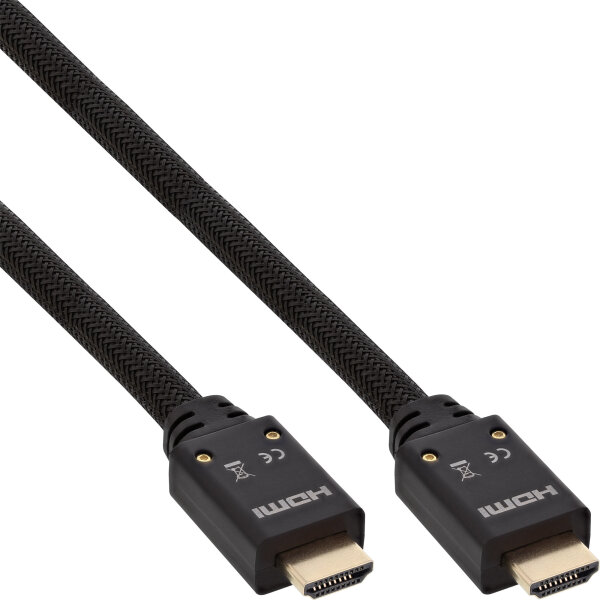 InLine® HDMI Aktiv-Kabel, HDMI-High Speed mit Ethernet, 4K2K, Stecker / Stecker, schwarz / gold, Nylon Geflecht Mantel 10m