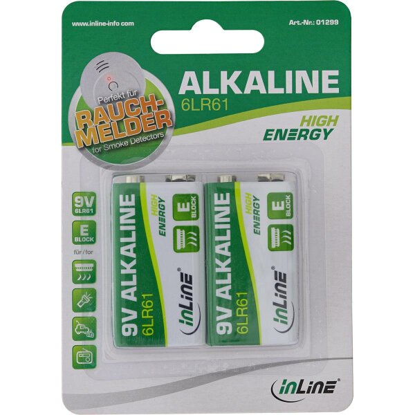 InLine® Alkaline High Energy Batterie, 9V Block 6LR61, 2er Blister