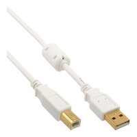 InLine® USB 2.0 Kabel, A an B, weiß / gold, mit Ferritkern, 1,5m