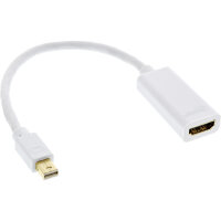 InLine® Mini DisplayPort HDMI Adapterkabel mit Audio, Mini DisplayPort Stecker auf HDMI Buchse, 4K/30Hz, weiß, 0,15m