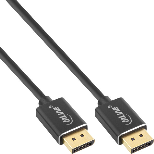 InLine® DisplayPort 1.4 Kabel Slim, 8K4K, schwarz, vergoldete Kontakte, 2m