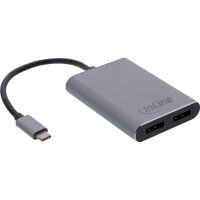 InLine® USB Dual Display Konverter, USB-C zu 2x DisplayPort Buchse (DP Alt Mode), 4K, schwarz, 0.1m