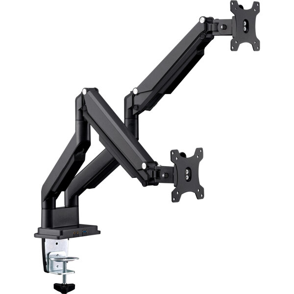 InLine® Tischhalterung mit Lifter und USB/Audio, beweglich, für zwei Monitore bis 81cm (32"), max. 9kg