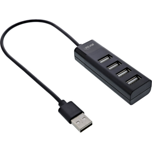 InLine® USB 2.0 Hub, 4 Port, schwarz, Kabel 30cm, schmale Bauform