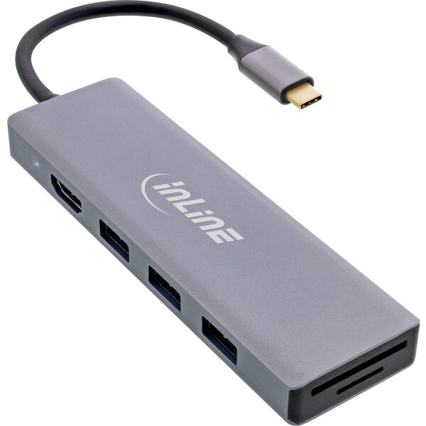 InLine® USB 3.2 USB-C Multi Hub (3x USB-A 5Gb/s + USB-C (PD 100W), Cardreader, HDMI 4K@30Hz), OTG, Metallgehäuse