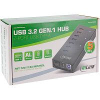 InLine® USB 3.2 Gen.1 Hub, 7 Port, Aluminiumgehäuse, schwarz, mit 2,5A Netzteil