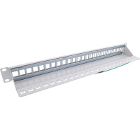 InLine® Patchfeld 24-fach, Keystone Snap-In Leerblech Patchpanel, 48,26cm (19"), 1HE, lichtgrau RAL7035