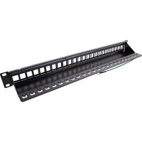 InLine® Patchfeld 24-fach, Keystone Snap-In Leerblech Patchpanel, 48,26cm (19"), 1HE, schwarz