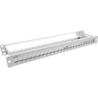 InLine® Patchfeld 24-fach, Keystone Leerblech Patchpanel mit Auszug, 19", 1HE, lichtgrau RAL7035