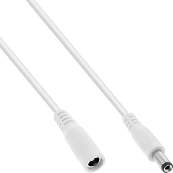 InLine® DC Verlängerungskabel, DC Stecker/Buchse 5,5x2,1mm, AWG 18, weiß, 3m