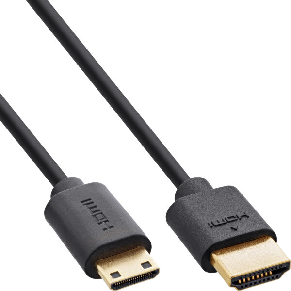 InLine® Slim Ultra High Speed HDMI Kabel, 8K4K, A Stecker / C Stecker (Mini), schwarz / gold, 1,5m