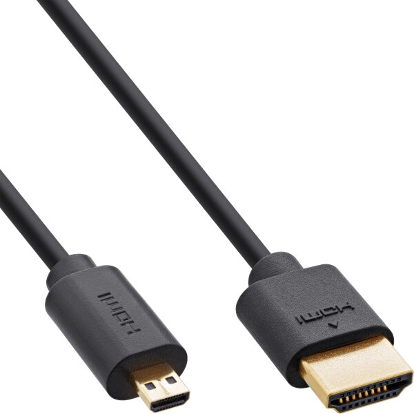 InLine® Slim Ultra High Speed HDMI Kabel, 8K4K, A Stecker / D Stecker (Micro), schwarz / gold, 1,5m