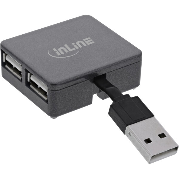 InLine® USB 2.0 Hub, 4 Port, Quadrat, Kabel 4cm, Kunststoff