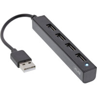 InLine® USB 2.0 Hub, schwarz, Kabel 15cm, schmale...