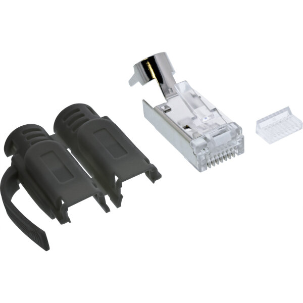 10er Pack InLine® Crimpstecker Cat.6A RJ45 geschirmt, mit Knickschutz und Einfädelhilfe, schwarz