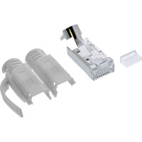 100er Pack InLine® Crimpstecker Cat.6A RJ45 geschirmt, mit Knickschutz und Einfädelhilfe, grau