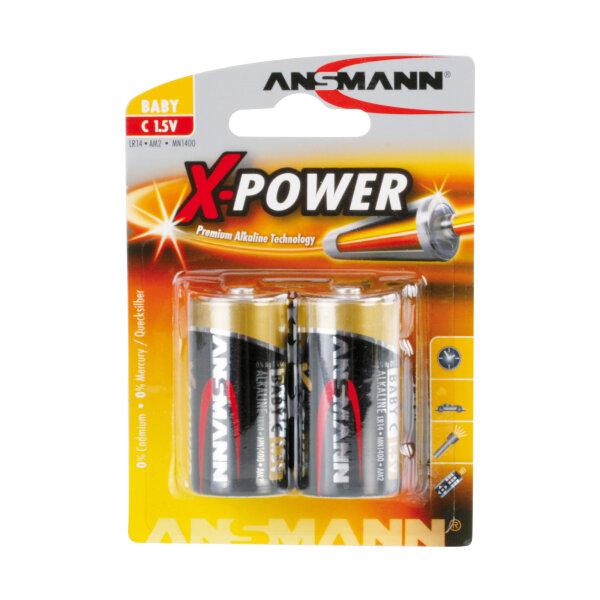 ANSMANN 5015623 Alkaline Batterie Baby C, X-Power, 7500mAh, 2er-Pack