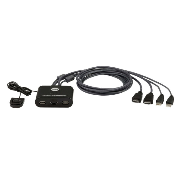 ATEN CS22HF 2-Port USB HDMI Kabel KVM-Switch mit Remote, FHD