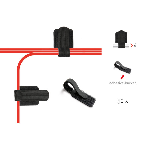 Label-The-Cable Wall, LTC PRO 3110, Klett-Kabelhalter, 50er-Pack, schwarz