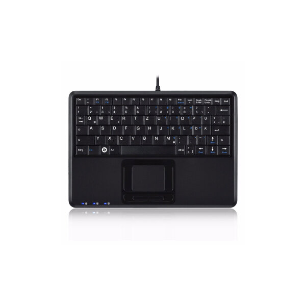 Perixx PERIBOARD-510 H PLUS DE, Mini USB-Tastatur, Touchpad, Hub, schwarz