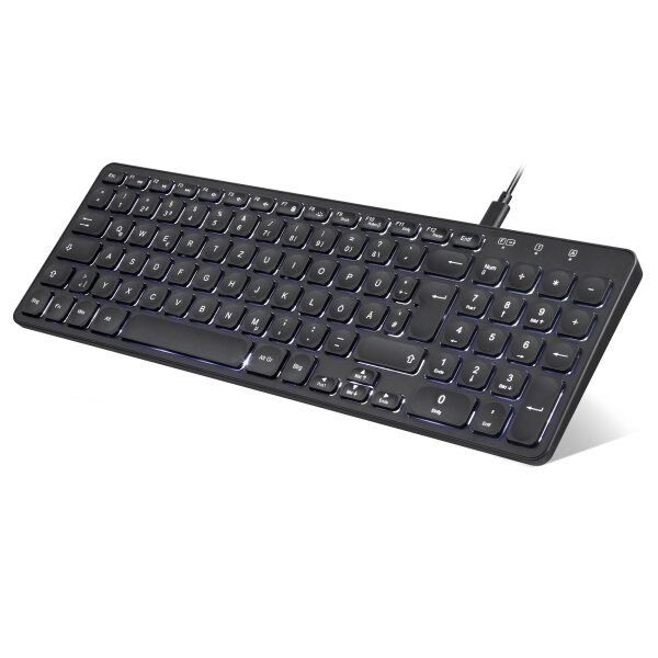 Perixx PERIBOARD-615 B, Kabellose und kabelgebundene 3-in-1-Tastatur für mehrere Geräte, Ultra Slim mit Scherentasten, Integrierter Hub, schwarz