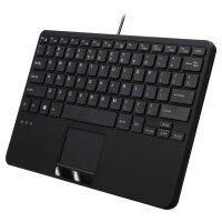 Perixx PERIBOARD-525 DE B, Kabelgebundene Mini-USB-Tastatur mit Touchpad, Scherentasten, 2 integrierte USB-Anschlüsse, schwarz