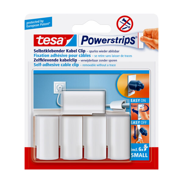 tesa Powerstrips Kabel-Clip, weiss, 5 Stück